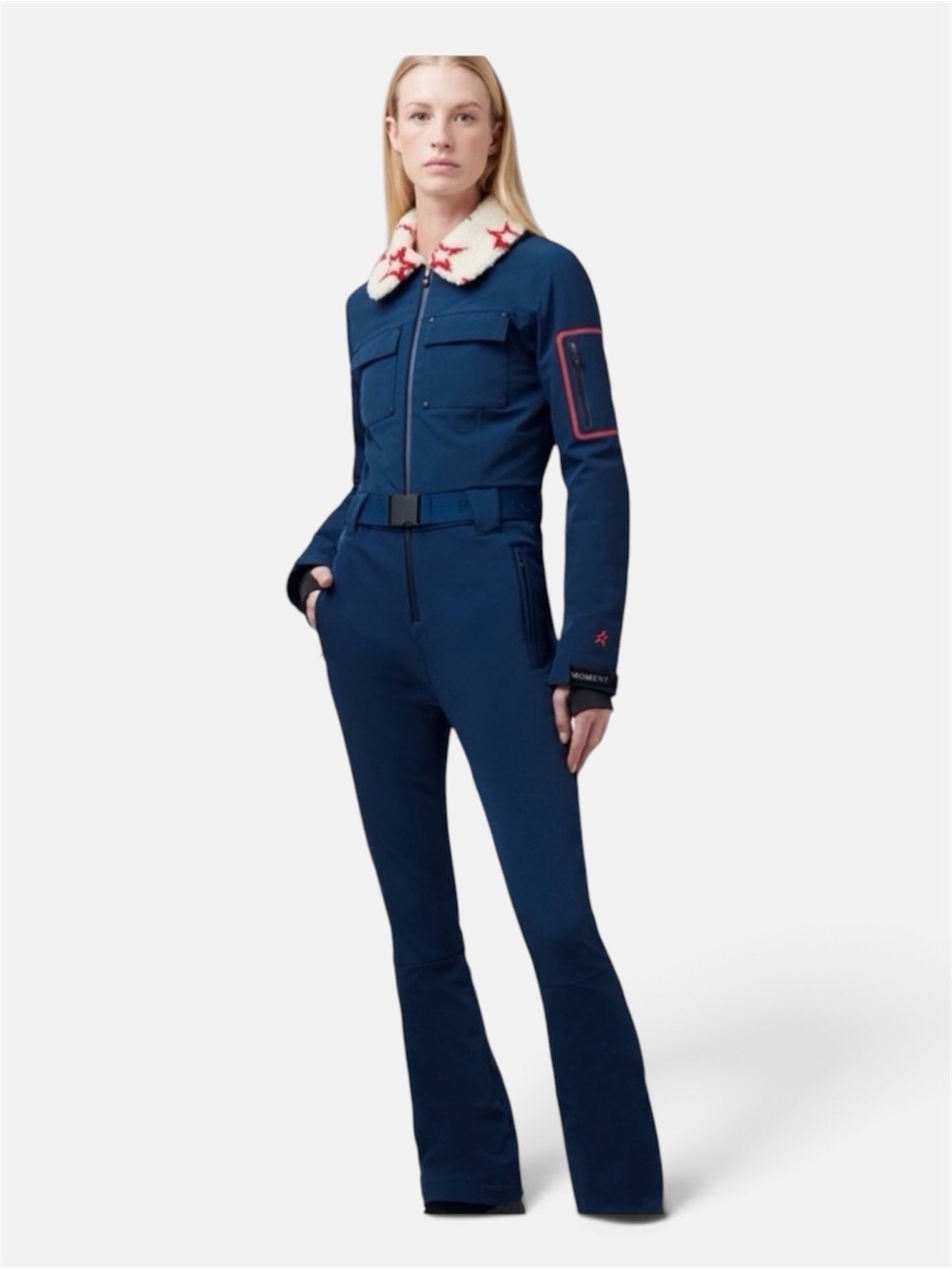 NWT Perfect Moment Qanaq One Piece Ski Suit Navy Star Sherpa Collar